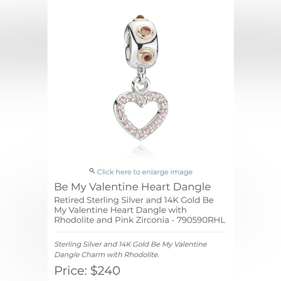 Pandora Jewelry - Be My Valentine Heart Dangle Retired Sterling Silver and 14K Gold